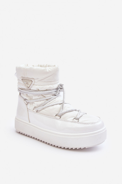 Women's Snow Boots with Platform and Lace-up White Fleure