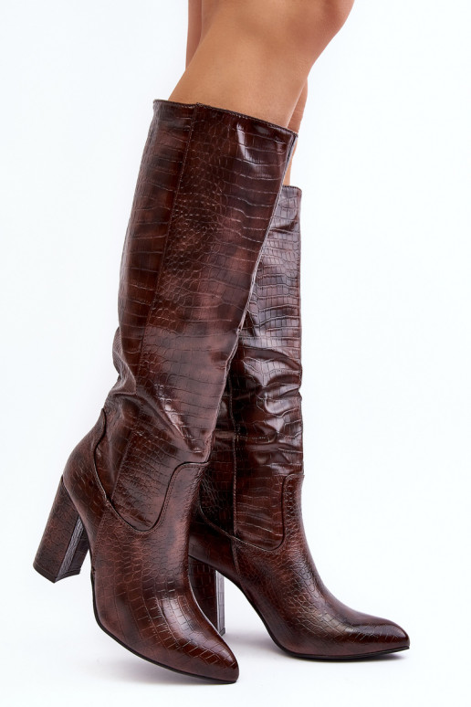 Women's Knee-High Boots with Stiletto Heels and Snake Pattern Delul