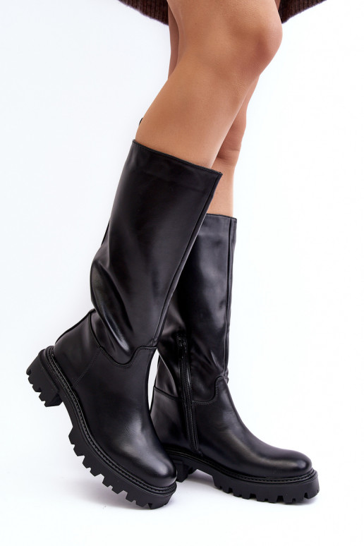 Mid-calf boots with flat heel black Eamantha