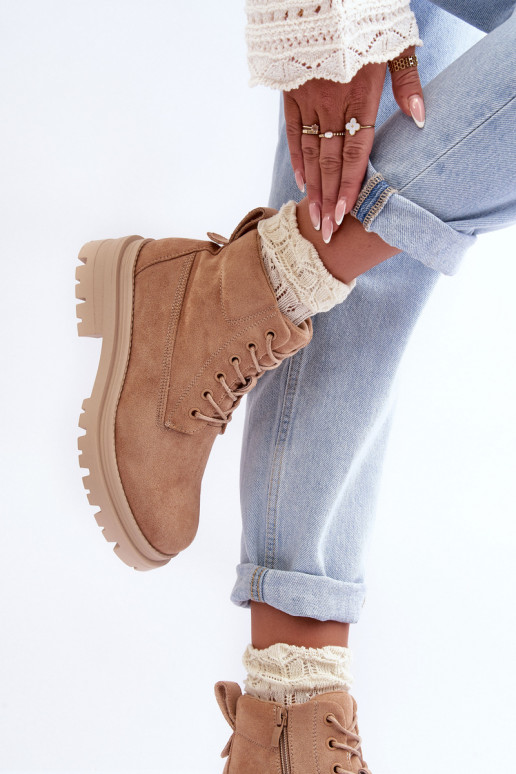 Suede Trapper Boots With Padded Insoles Dark Beige Alden