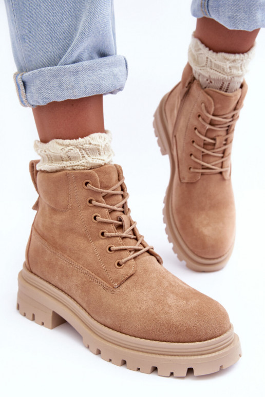 Suede Trapper Boots With Padded Insoles Dark Beige Alden