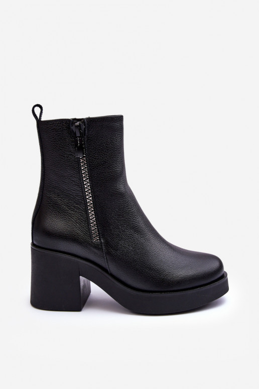 Leather Boots with Massive Heel and Zippers Black Littosa Leather Boots with Massive Heel and Zippers Black Littosa