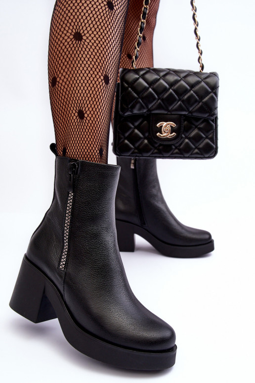 Leather Boots with Massive Heel and Zippers Black Littosa Leather Boots with Massive Heel and Zippers Black Littosa