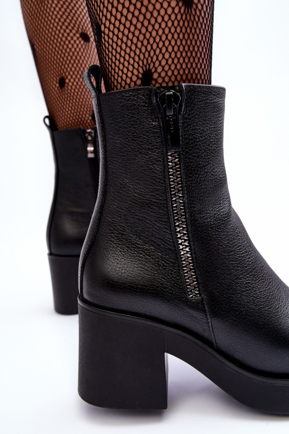 Leather Boots with Massive Heel and Zippers Black Littosa