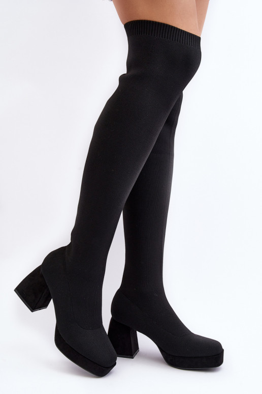 Women's black over-the-knee boots with platform and heel Manaliis