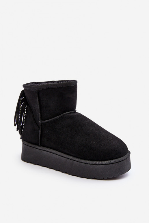 Women's Snow Boots with Chunky Platform and Fringes Black Lirico