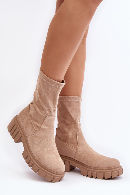Slip-on ankle boots with flat heel beige Divella