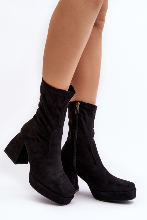 Women's ankle boots with chunky heel and platform black Adelles