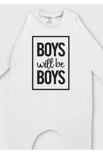 White long sleeved romper &quot;boys will...&quot; 2
