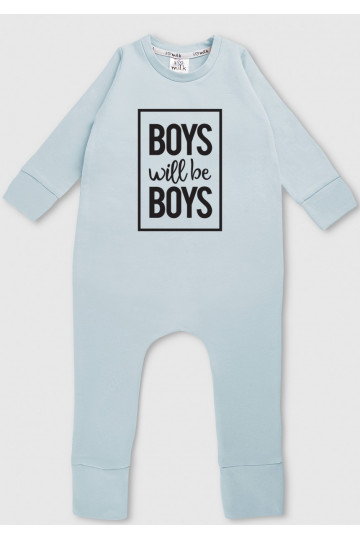 Light blue long sleeved romper &quot;boys will...&quot;