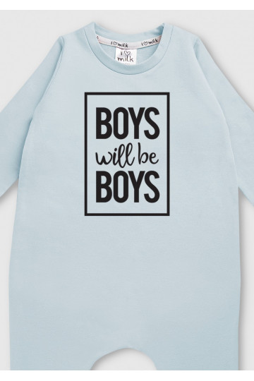 Light blue long sleeved romper &quot;boys will...&quot; 2