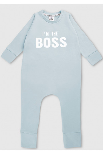 Light blue long sleeved romper &quot;I&#039;m the boss&quot;