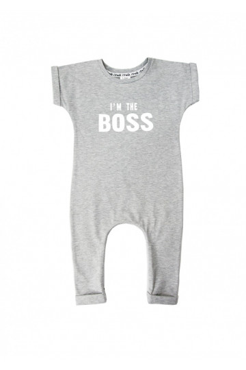 Melange grey short sleeved romper &quot;I&#039;m the boss&quot;