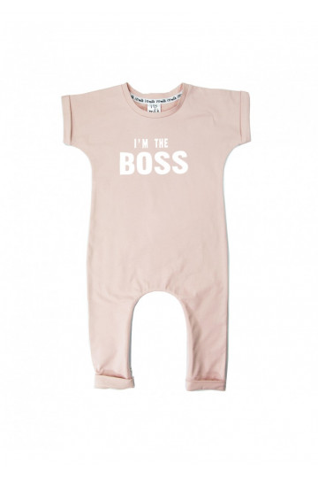 Powder pink short sleeved romper &quot;I&#039;m the boss&quot;