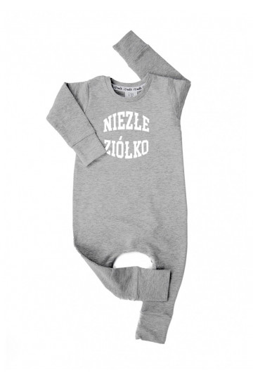 Melange grey long sleeved romper &quot;niezłe ziółko&quot;