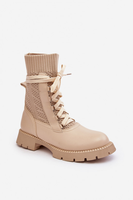 Women's lace-up ankle boots with sock in light beige Gentiana