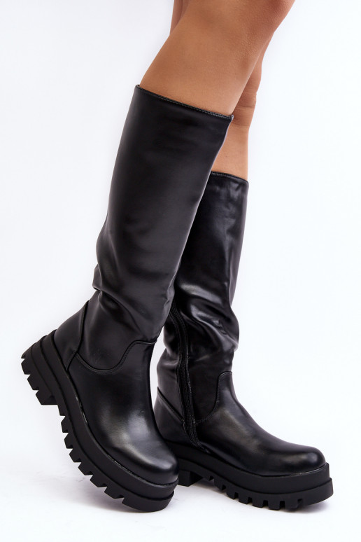 Women's black knee-high boots with a thick sole Beatrizia