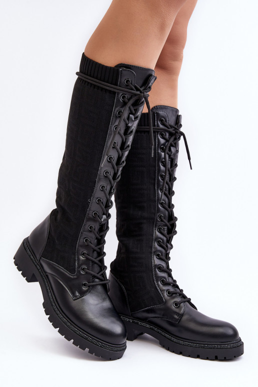 Women's lace-up boots with elastic upper black Virxinia
