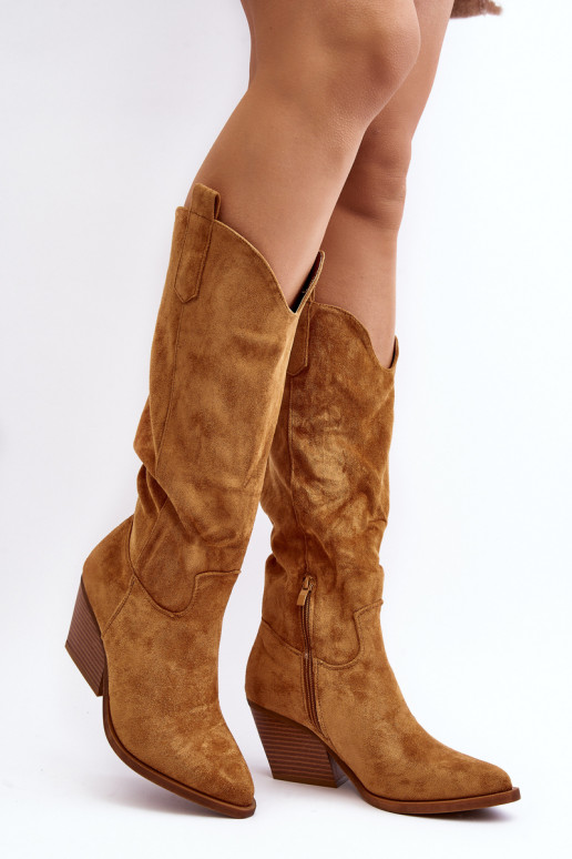 Women's Cowboy Boots with High Heels in Camel Oppore