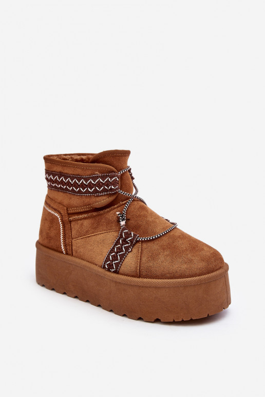 Women's snow boots with thick sole and laces camel Milson