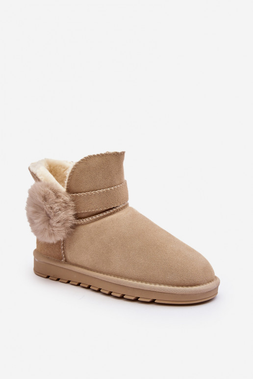 Beige Suede Snow Boots with Cutouts for Women Eraclio