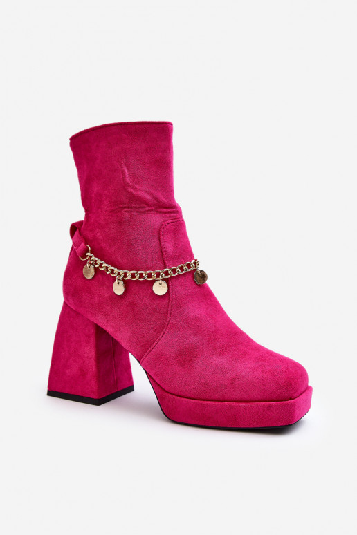 Women's ankle boots with chunky heel and chain detail Fuchsia Tiselo