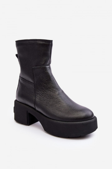 Leather Low Heel Boots Black Lemar Volavola 2