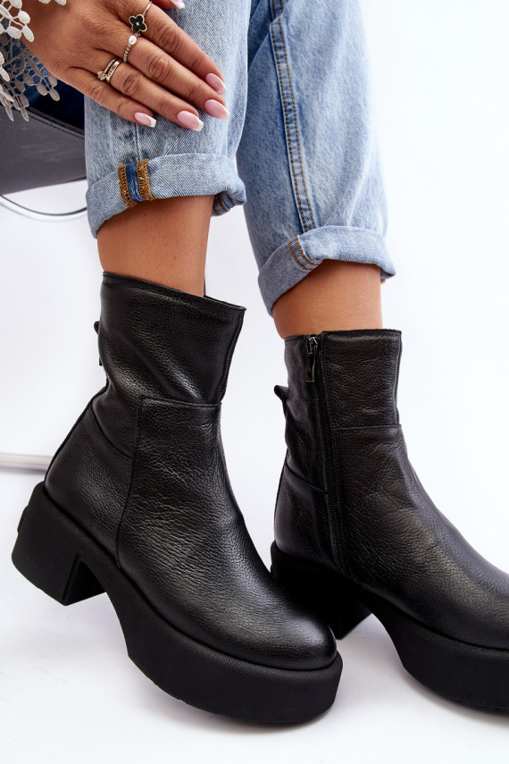 Leather Low Heel Boots Black Lemar Volavola