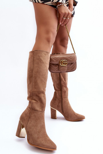 Women's Over-the-Knee Boots in Suede on Heel Dark Beige Kilrenita 2