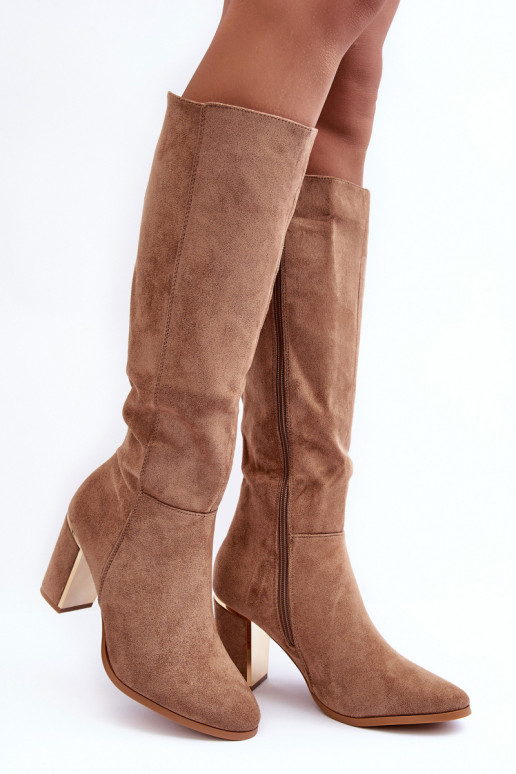 Women's Over-the-Knee Boots in Suede on Heel Dark Beige Kilrenita Women's Over-the-Knee Boots in Suede on Heel Dark Beige Kilrenita