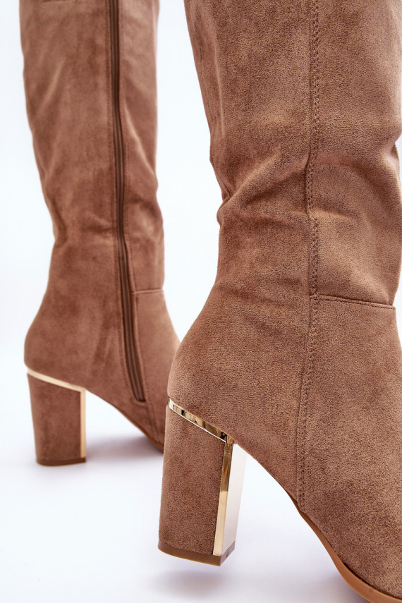Women's Over-the-Knee Boots in Suede on Heel Dark Beige Kilrenita