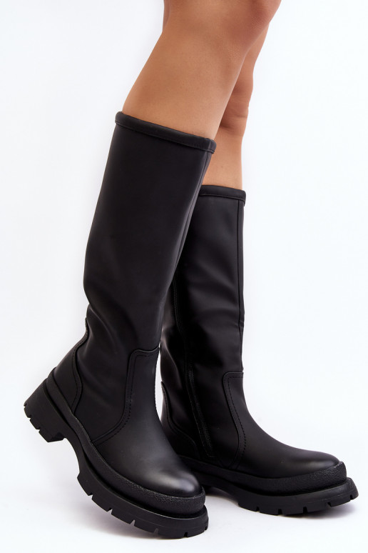 Women's Insulated Flat Heel Boots Black Desiren