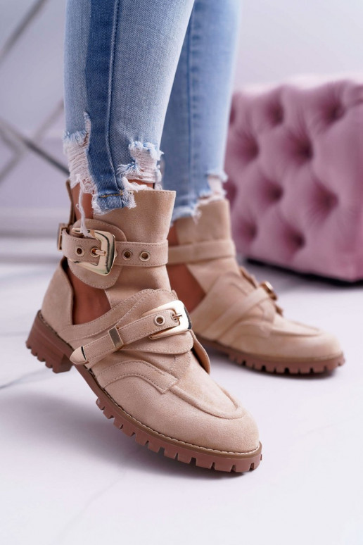 Lu Boo Beige Suede Boots With Cutouts Rock Girl