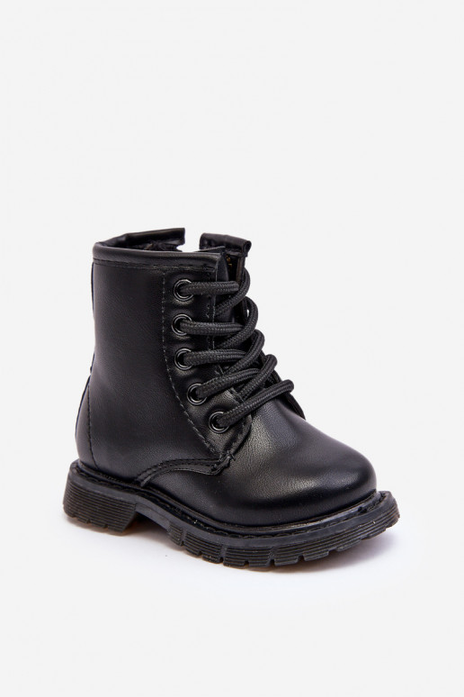 Children's Leather Boots With Zipper Black Omua