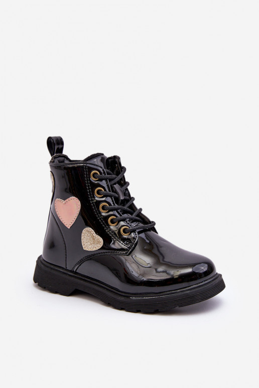 Children's black patent boots with embellishments Adete