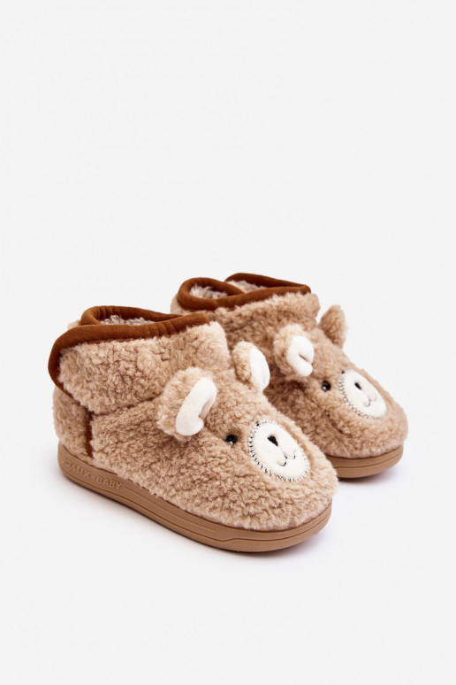 Children's fleece slippers with bear beige Eberra