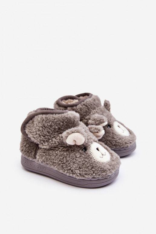 Children's fleece-lined slippers with gray bear Eberra