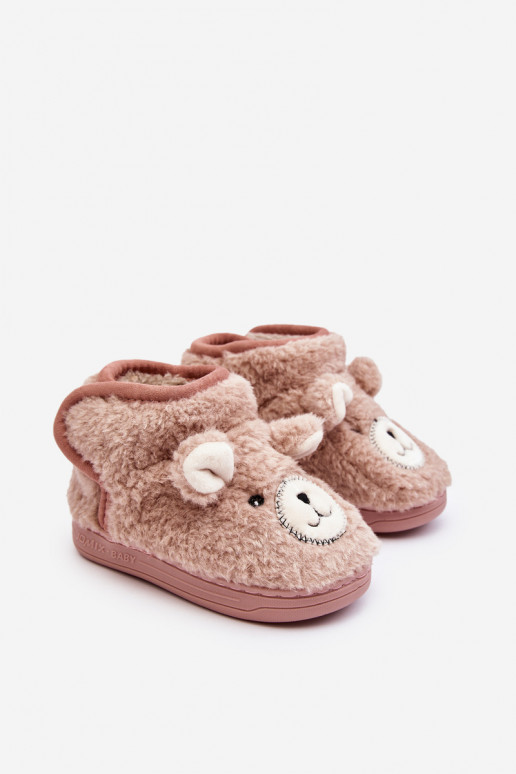 Children's warm slippers with bear Pink Eberra