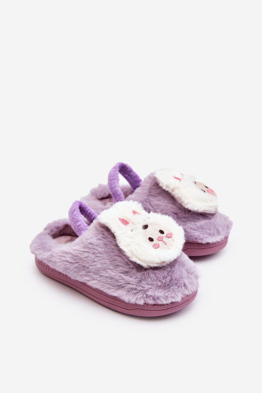 Children's Fur Slippers Bunny Purple Dicera