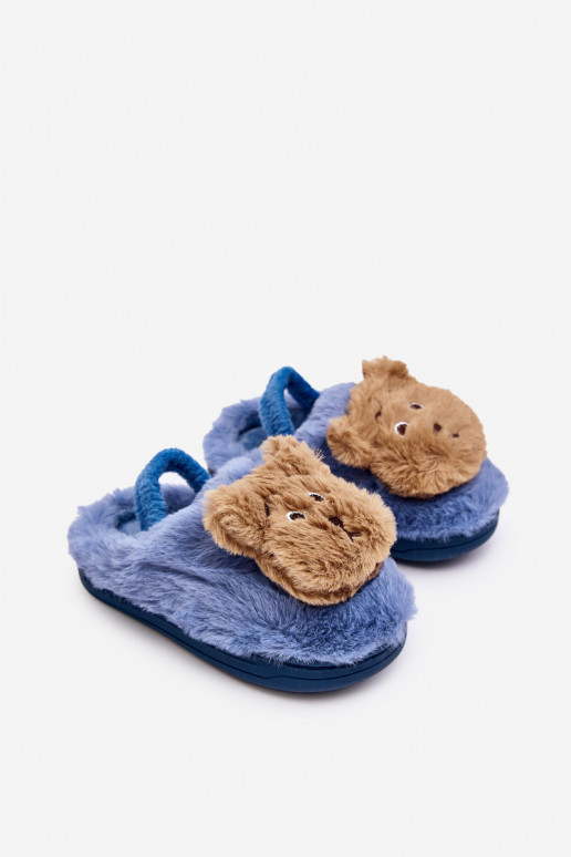 Children's Fur Slippers with Teddy Bear Blue Dicera