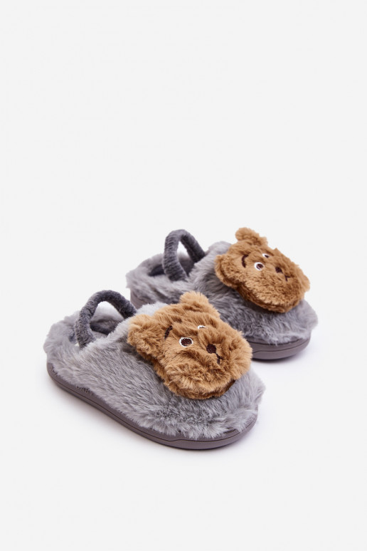 Children's fur slippers with gray bear Dicera