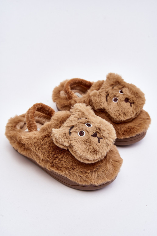 Children's furry slippers with bear brown Dicera