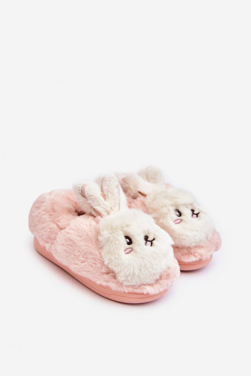 Children's fur slippers with bunny light pink Apolanie