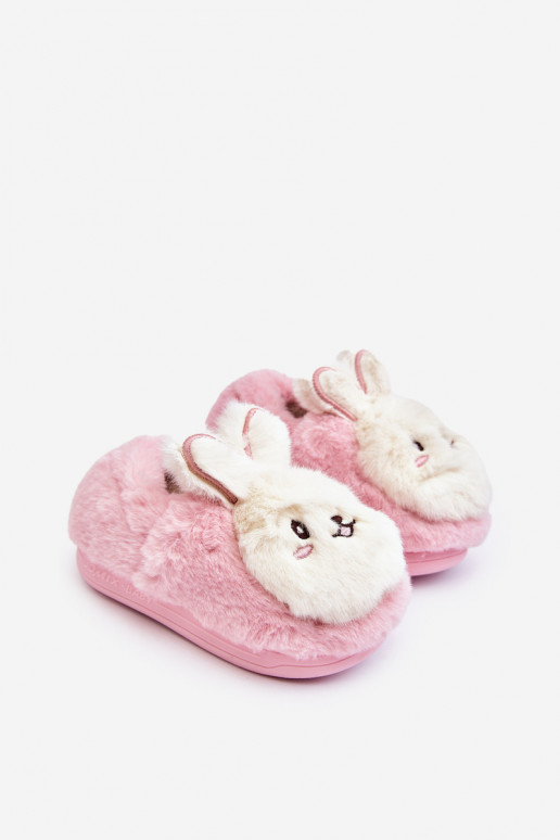 Children's Fur Slippers with Bunny Pink Apolanie