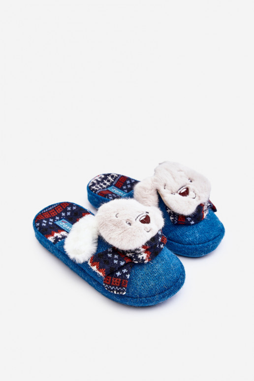 Children's slippers with thick sole and bear blue Dasca