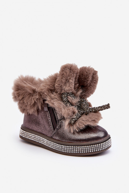Children's snow boots with fur and zipper brown Hanija