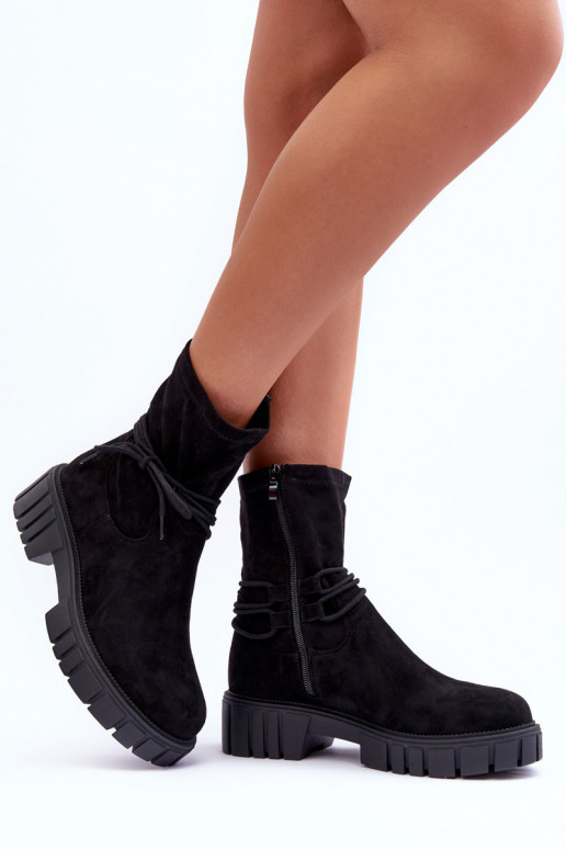 Women's Suede Boots with Black Lacing Lineanor Women's Suede Boots with Black Lacing Lineanor