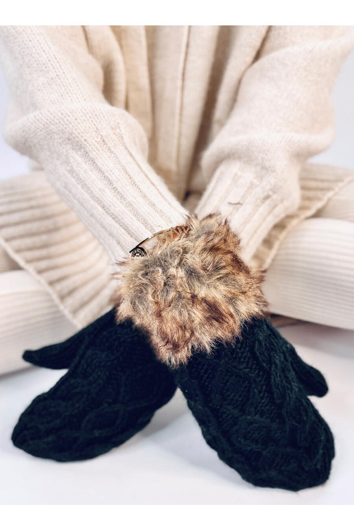 Women's gloves with fur SEANSS black