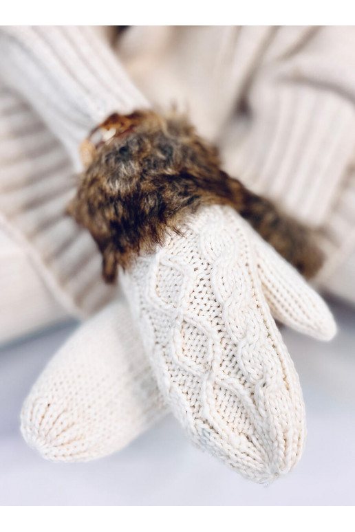 Women's gloves with fur SEANSS ECRU
