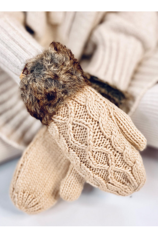 Women's gloves with fur SEANSS beige